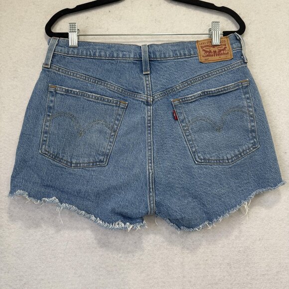 Levis Denim Shorts Womens 31 Blue High Rise Button Fly Cutoff Raw Hem Distressed - Picture 6 of 10